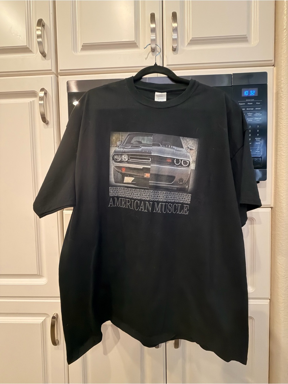 Port and Company Black Graphic Tee with .  Old and New Dodge Challenger